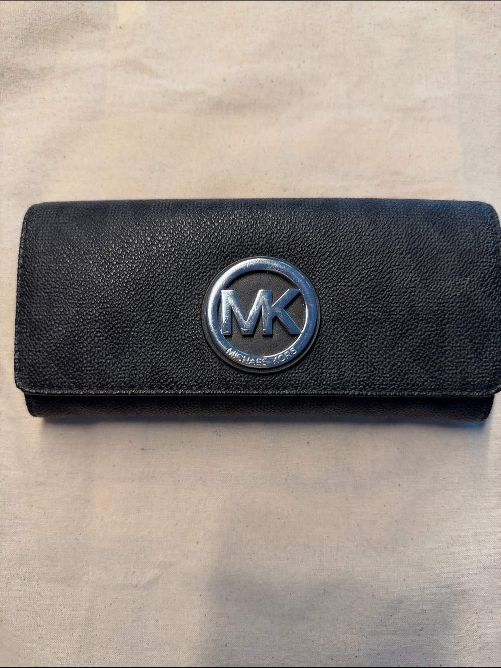 Michael Kors Black Leather MK Logo Continental Wallet